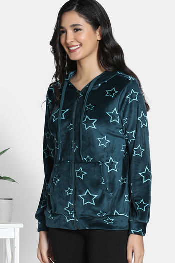 Buy Zivame Knit Poly Velour Jacket - Dark Sea at Rs.1025 online